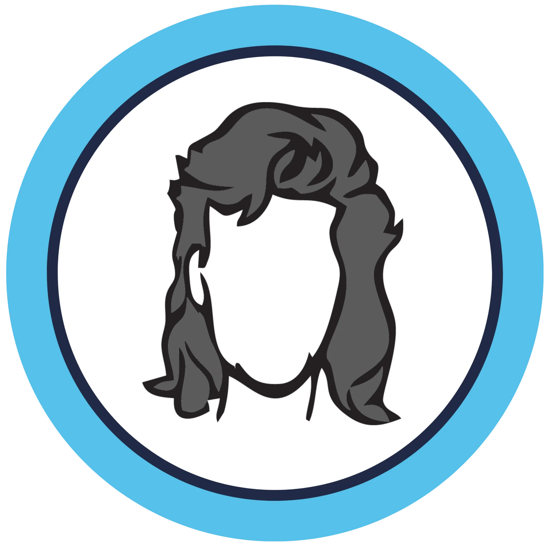 360's mullet logo. The logo is a graphic of the head of a man sporting a mullet. The graphic is an outline from the neck up, and is in black and white.