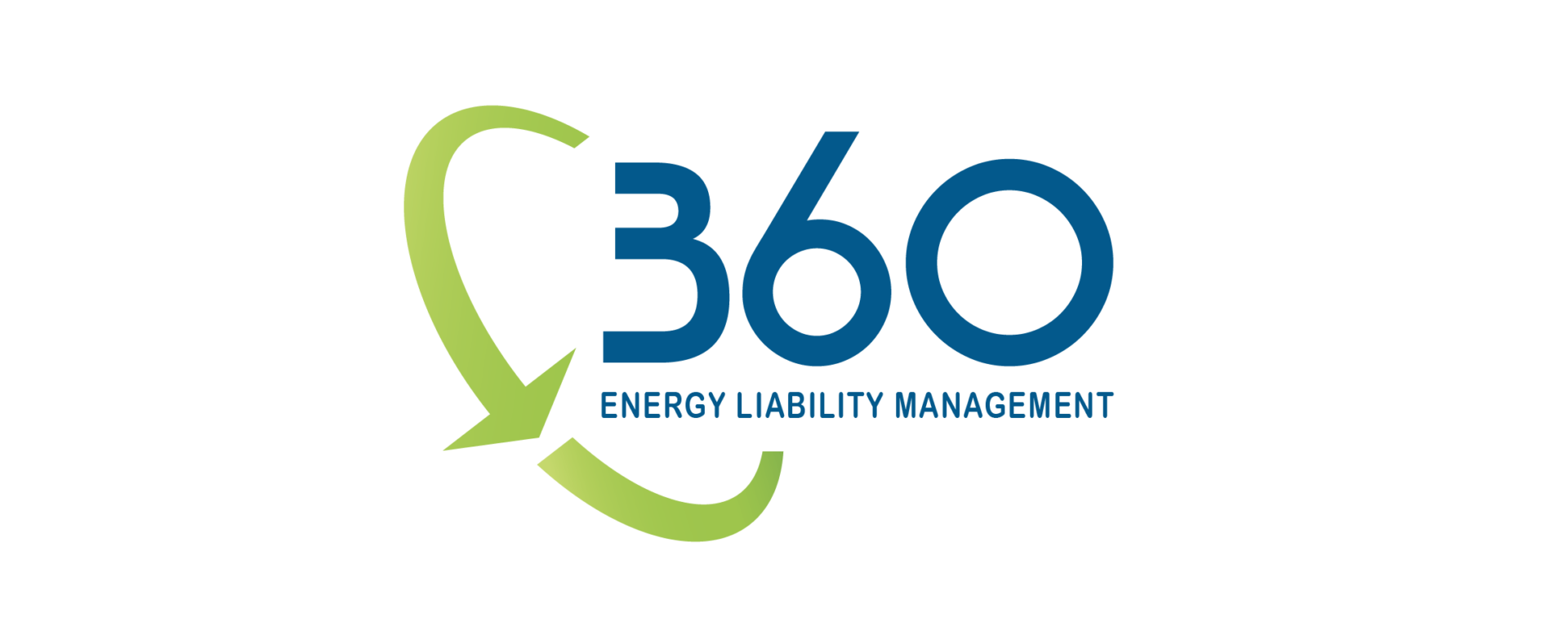 Original 360 Energy Liability Management logo. The logo had 360 in large blue text and Energy Liability Management just below it in smaller text, and to the left of the text there is a green swoop with an arrow indicating a full circle.