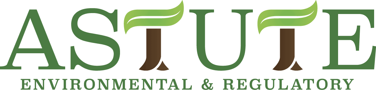 The original Astute Environmental & Regulatory company logo. The logo shows Astute in large text with each of the 2 letter T's replaced with a graphic of a tree.